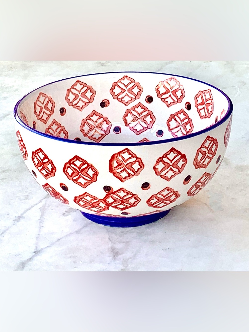 SIGNATURE HOUSEWARES BOWL SOUP CEREAL RED BLUE BLACK NEW 6IN BOHEMIAN DESIGN